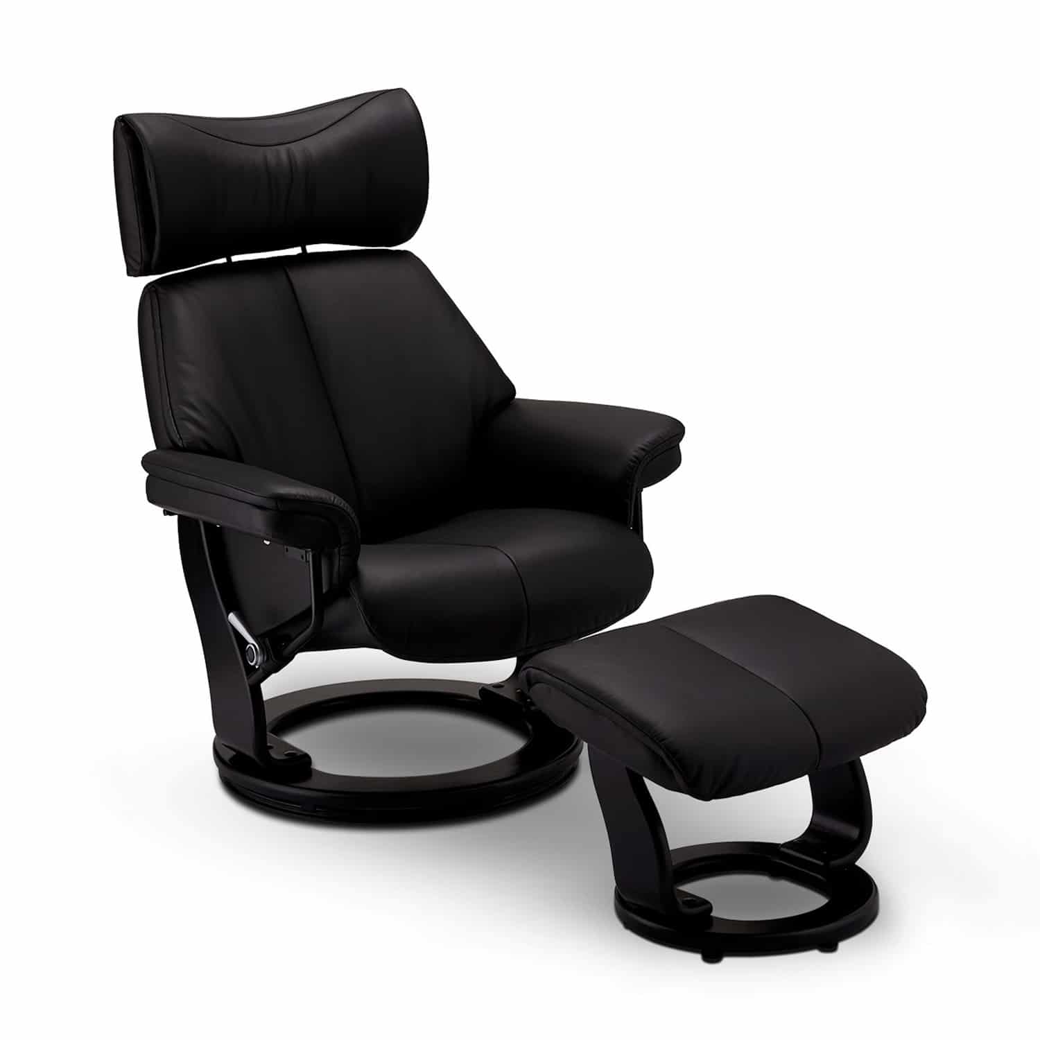 Toledo recliner lænestol, m. armlæn, fodskammel, drejefunktion og justerbar nakke - sort læder -